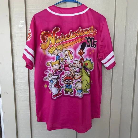 Nickelodeon Cartoon Baseball Jersey Women’s small Hot Pink 90’s - Picture 2 of 6